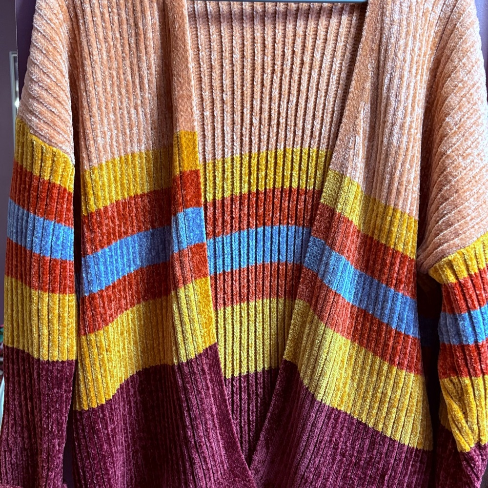Colorful Striped Women's open front cardigan from Buckle’s BKE collection